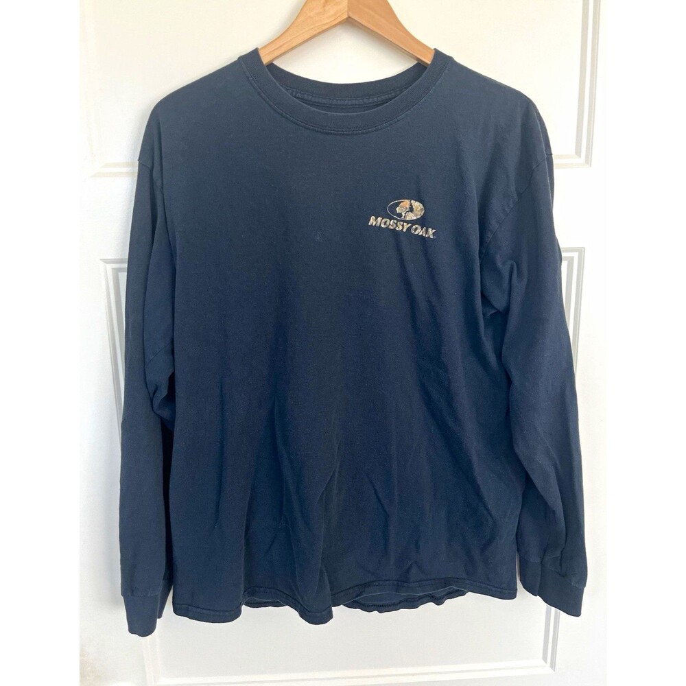 Mossy Oak Men's Black Logo Crew Neck Long Sleeve Cotton Jersey T-Shirt L